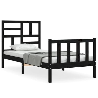 vidaXL Rám postele s čelom čierny 100x200 cm masívne drevo