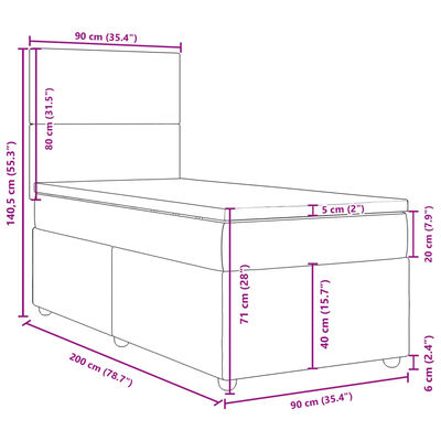 vidaXL Posteľný rám boxsping s matracom bledosivý 90x200 cm látka