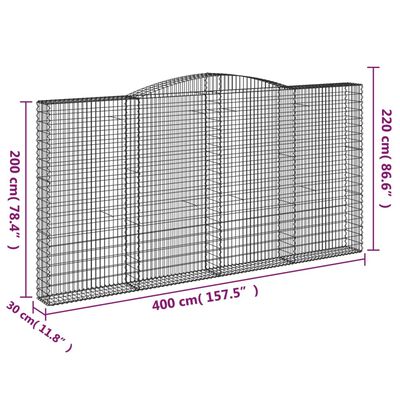 vidaXL Oblúkový gabionový kôš 6 ks 400x30x200/220cm pozinkované železo