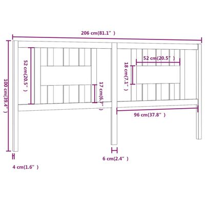 vidaXL Čelo postele biele 206x4x100 cm masívna borovica