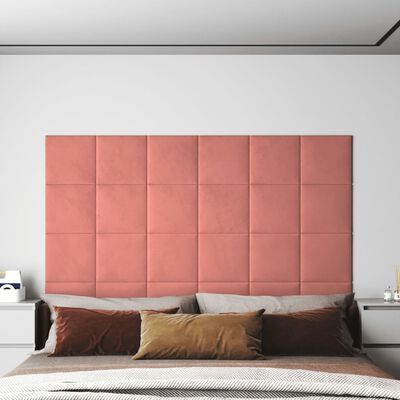 vidaXL Nástenné panely 12 ks ružové 30x30 cm zamatové 1,08 m²