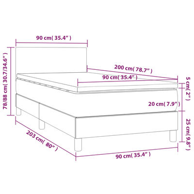 vidaXL Boxspring posteľ s matracom sivá 90x200 cm umelá koža