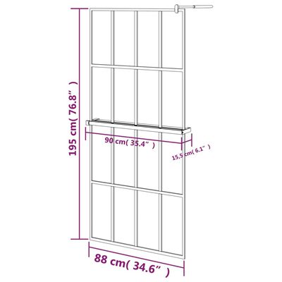 vidaXL Sprchová stena s policou čierna 90x195 cm ESG sklo a hliník