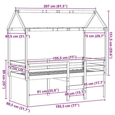 vidaXL Vysoká posteľ so strechou voskovo hnedá 75x190cm borovic. masív