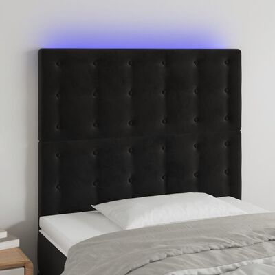 vidaXL Čelo postele s LED čierne 90x5x118/128 cm zamat