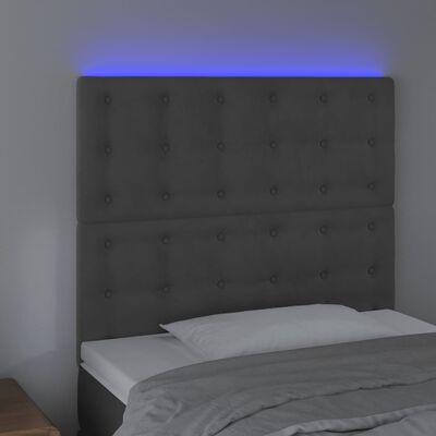 vidaXL Čelo postele s LED tmavosivé 100x5x118/128 cm zamat