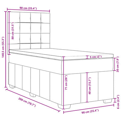 vidaXL Posteľný rám boxsping s matracom bledosivý 90x200 cm látka