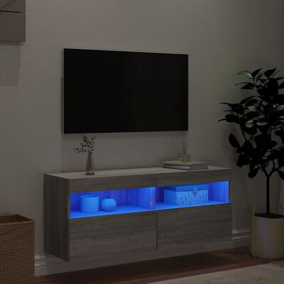 vidaXL TV nástenná skrinka s LED svetlami sivá sonoma 100x30x40 cm