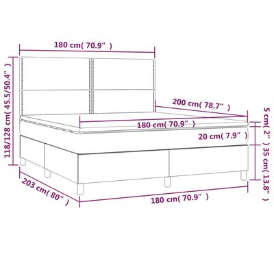 vidaXL Posteľ boxsping s matracom a LED sivohnedá 180x200 cm látka