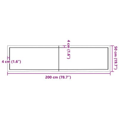 vidaXL Stolová doska tmavohnedá 200x50x(2-4) cm ošetrený dubový masív