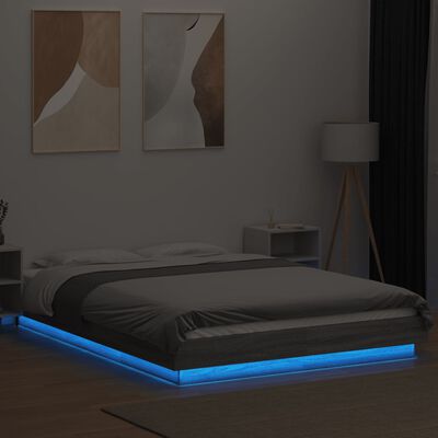 vidaXL Posteľný rám s LED svetlami sivý sonoma 140x200cm kompoz.drevo