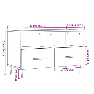 vidaXL TV skrinka lesklá biela 80x36x50 cm spracované drevo