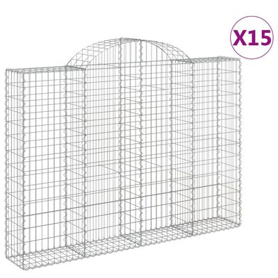 vidaXL Oblúkové gabionové koše 15 ks 200x30x140/160 cm pozink. železo