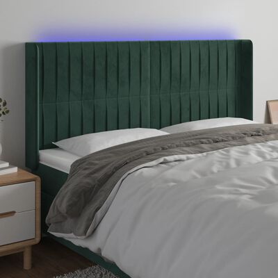 vidaXL Čelo postele s LED tmavozelené 163x16x118/128 cm zamat