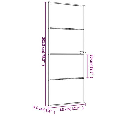 vidaXL Vnútorné dvere tenké čierne 83x201,5 cm tvrdené sklo a hliník