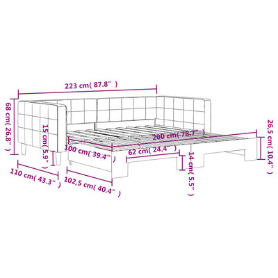 vidaXL Denná posteľ s rozkladacou posteľou bledosivá 100x200 cm zamat