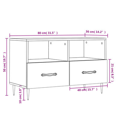 vidaXL TV skrinka lesklá biela 80x36x50 cm spracované drevo