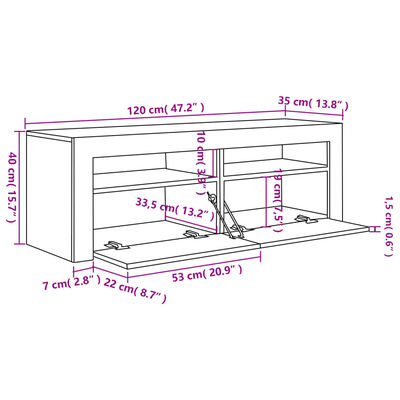 vidaXL TV skrinka s LED, hnedý dub 120x35x40 cm