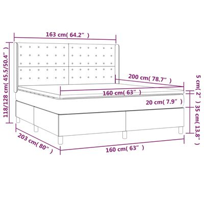 vidaXL Boxspring posteľ matrac a LED kapučínová 160x200 cm umelá koža