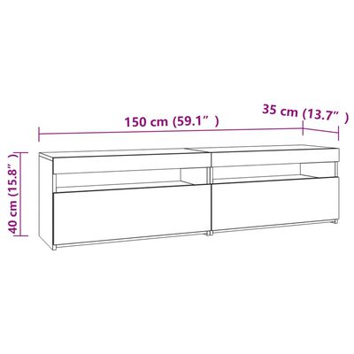 vidaXL TV skrinky 2 ks s LED svetlami betónové sivé 75x35x40 cm