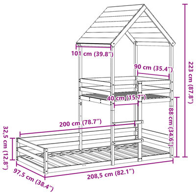 vidaXL Poschodová posteľ so strechou voskovohnedá 90x200 cm borovica