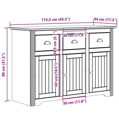 vidaXL Komoda BODO biela a hnedá 115,5x44x80 cm borovicový masív