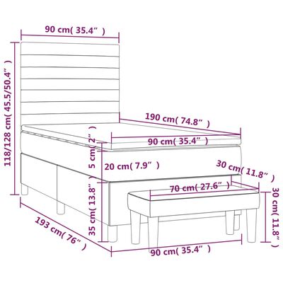 vidaXL Posteľný rám boxsping s matracom bledosivý 90x190 cm látka