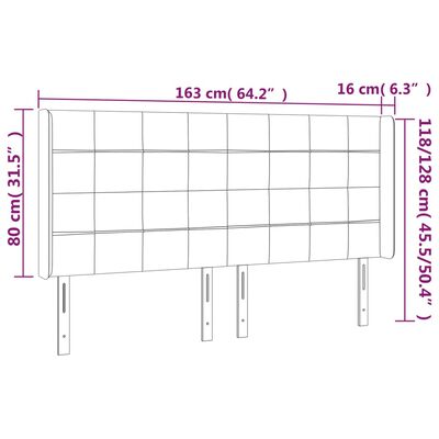 vidaXL Čelo postele s LED tmavomodré 163x16x118/128 cm zamat