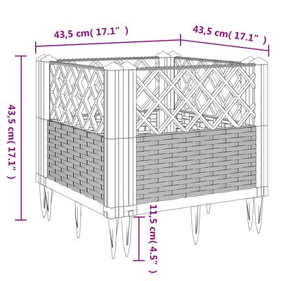 vidaXL Záhradný kvetináč s kolíkmi čierny 43,5x43,5x43,5 cm PP