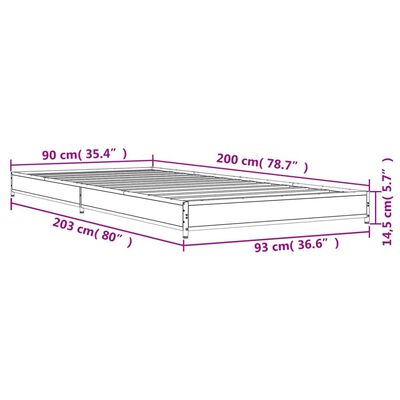 vidaXL Posteľný rám dub sonoma 90x200 cm kompozitné drevo a kov