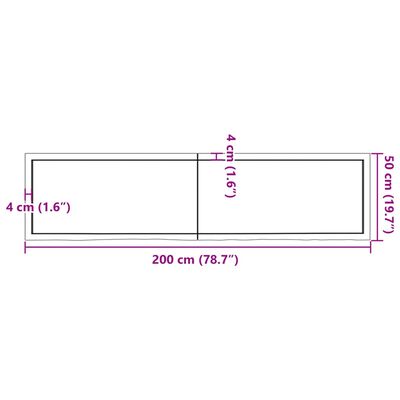 vidaXL Nástenná polica tmavohnedá 200x50x(2-6)cm ošetrený dubový masív