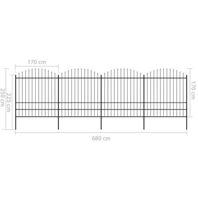 vidaXL Záhradný plot s hrotmi, oceľ (1,75-2)x6,8 m, čierny