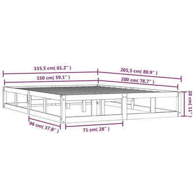 vidaXL Posteľný rám medový 150x200 cm King masívne drevo