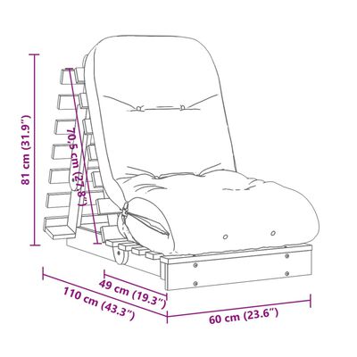 vidaXL Rozkl.futonová pohovka matrac voskovohnedá 60x206x11cm borovica