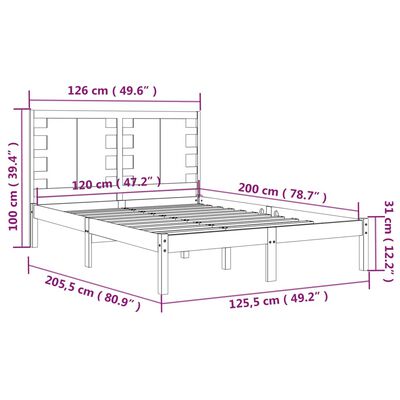 vidaXL Posteľný rám čierny borovicový masív 120x200 cm