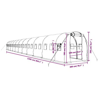 vidaXL Fóliovník s oceľovým rámom zelený 44 m² 22x2x2 m