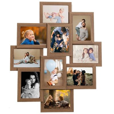 vidaXL Kolážový fotorámik na 10 fotiek (13x18 cm) bledohnedý MDF