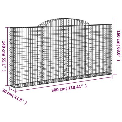 vidaXL Oblúkové gabionové koše 7 ks 300x30x140/160 cm pozink. železo