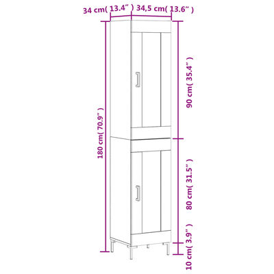 vidaXL Vysoká skrinka biela 34,5x34x180 cm spracované drevo