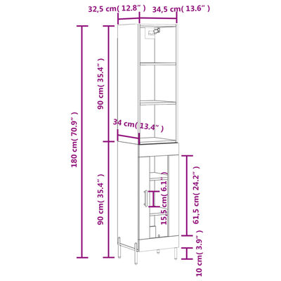 vidaXL Vysoká skrinka biela 34,5x34x180 cm spracované drevo