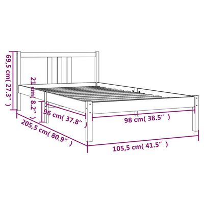 vidaXL Posteľný rám sivý masívne drevo 100x200 cm