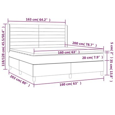 vidaXL Posteľný rám boxsping matrac a LED tmavomodrý 160x200 cm zamat