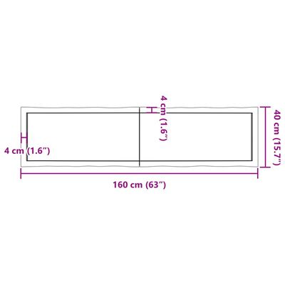 vidaXL Stolová doska tmavohnedá 160x40x(2-6)cm ošetrený masív hrany