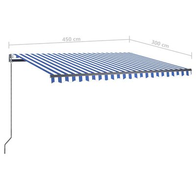 vidaXL Automatická markíza, LED a senzor vetra 450x300 cm, modrá/biela