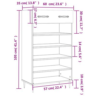 vidaXL Botník čierny 60x35x105 cm kompozitné drevo