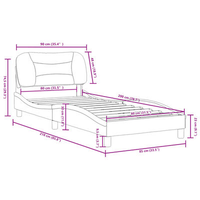 vidaXL Posteľný rám s čelom tmavosivý 80x200 cm látka