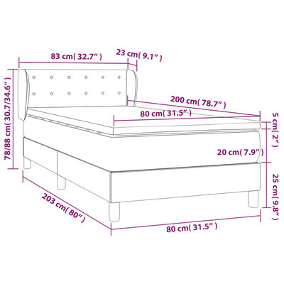 vidaXL Posteľný rám boxsping s matracom bledosivý 80x200 cm zamat