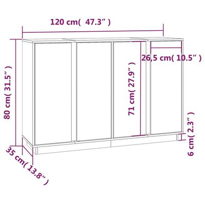 vidaXL Komoda čierna 120x35x80 cm borovicový masív