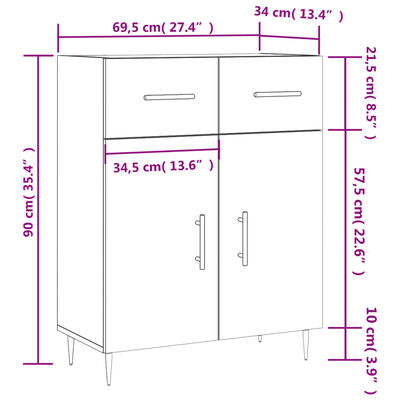 vidaXL Komoda sivý dub sonoma 69,5x34x90 cm kompozitné drevo