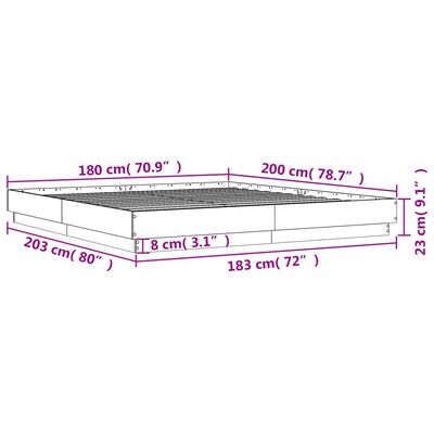 vidaXL Rám postele s LED svetlami dub sonoma 180x200 cm